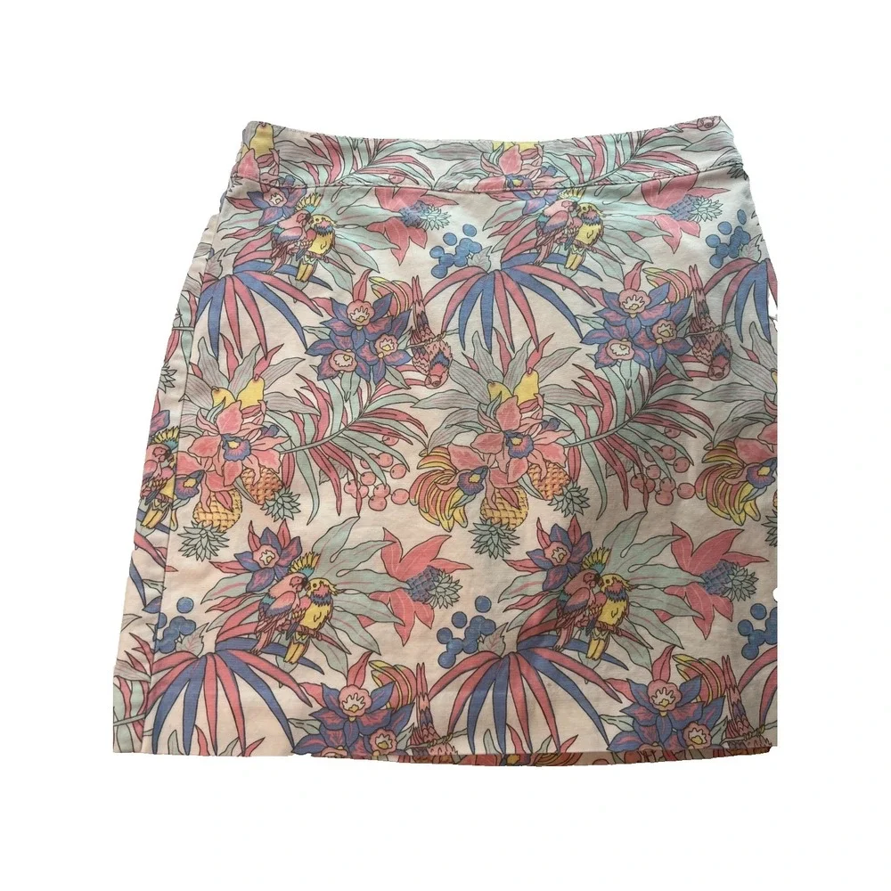 Talbots‎ Women's Skirt Sz 8 Multicolor Tropical Slit Back Zip Pencil W16 L19